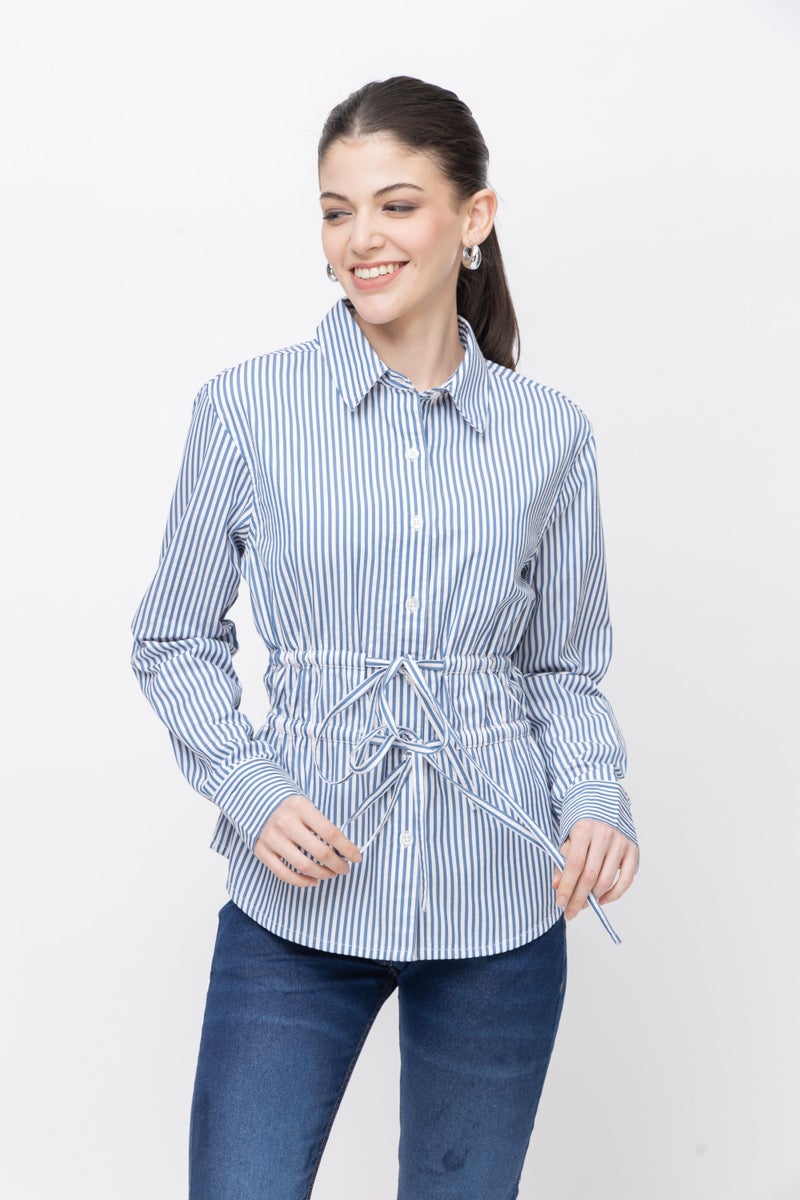 7OUNCE Striped Full Sleeve Shirt for Women - Blue and White - Image 4